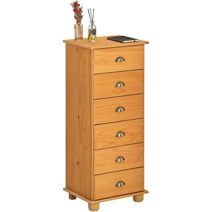 IDIMEX Schubladenschrank Colmar, Kommode mit 6 Schubladen, Sideboard mit Muschelgriffen, Massive Kiefer gebeizt/gewachst, Landhausstil