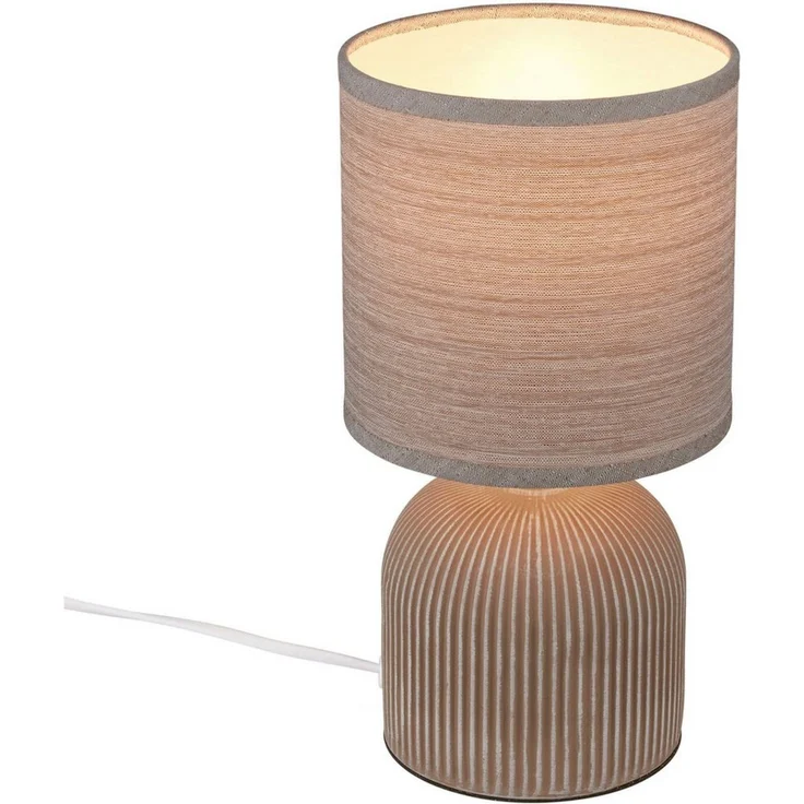 BRILONER - Tischlampe mit Stoffschirm, Kabelschalter, Keramikfuß, Lampe, Nachttischlampe, Tischleuchte, Dekolampe Flur, Bürolampe, Leselampe, Wohnzimmer, Schlafzimmer, 15x28 cm (DxH), Braun – Bild 1