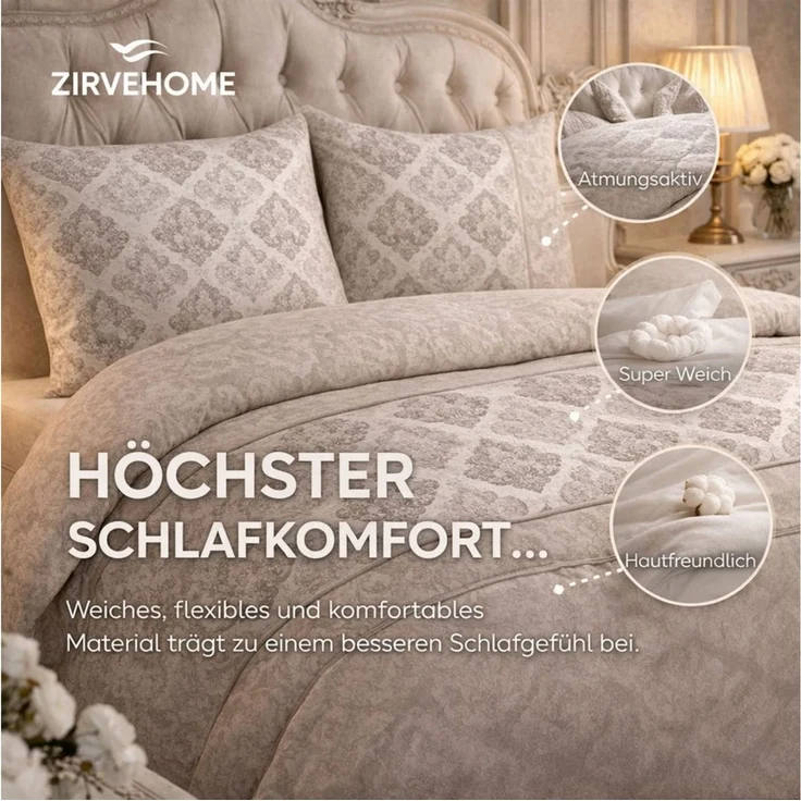 ZIRVEHOME Bettwäsche Baumwolle Bettbezug Ornament Design in Braun, Beige, Creme Romana P1, Renforce, 2 teilig, 135x200 Ornament Design in Braun, Beige und Cremetönen – Bild 2