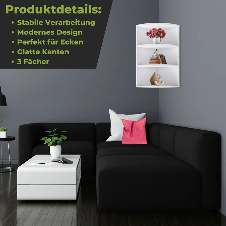 Coemo Eckregal Corner 60 aus Holz 3 Etagen Weiß – Bild 4