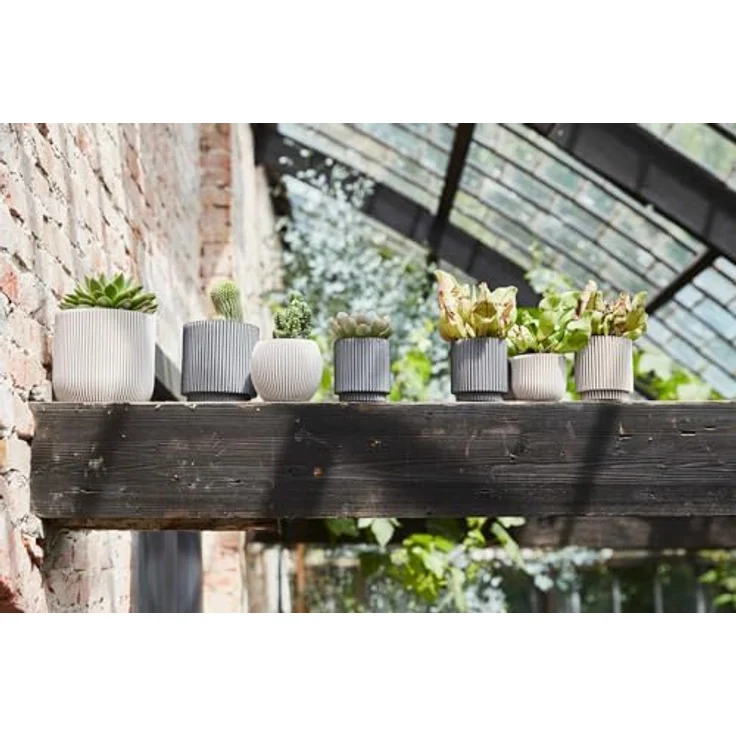 Capi Europe Übertopf rund Nature Groove, handgefertigt aus Polyester, Anthrazit, Ø 17 cm, H 15 cm – Bild 2
