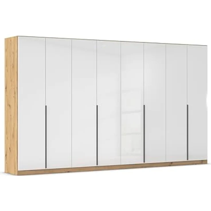 Rauch Möbel Alabama, Kleiderschrank für Schlafzimmer, Kinderzimmer, Wohnzimmer, Garderobe, Flur, 8-türig, mit Zubehör Basic, Farbe Weiß Hochglanz/Eiche Artisan, Holz, Breite 360 cm – Bild 1
