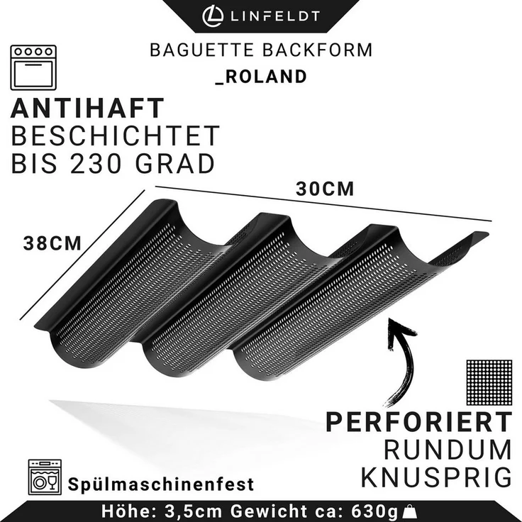 LINFELDT Baguetteblech Premium Baguette Backblech mit Antihaftbeschichtung – Bild 2