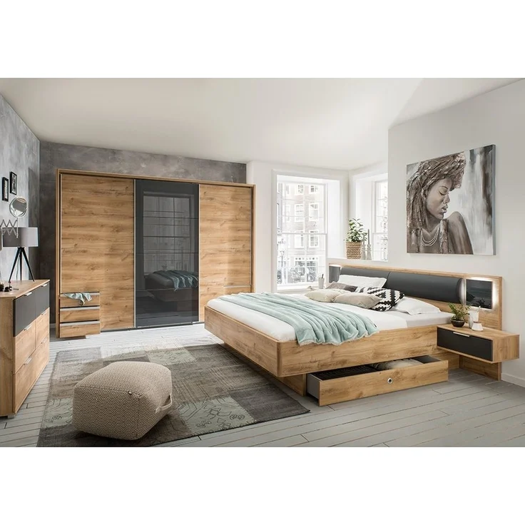 Lomadox Schlafzimmer-Set VIESTE-43, (Spar-Set, 5-tlg), mit Bett 180x200, graphit mit Eiche – Bild 5