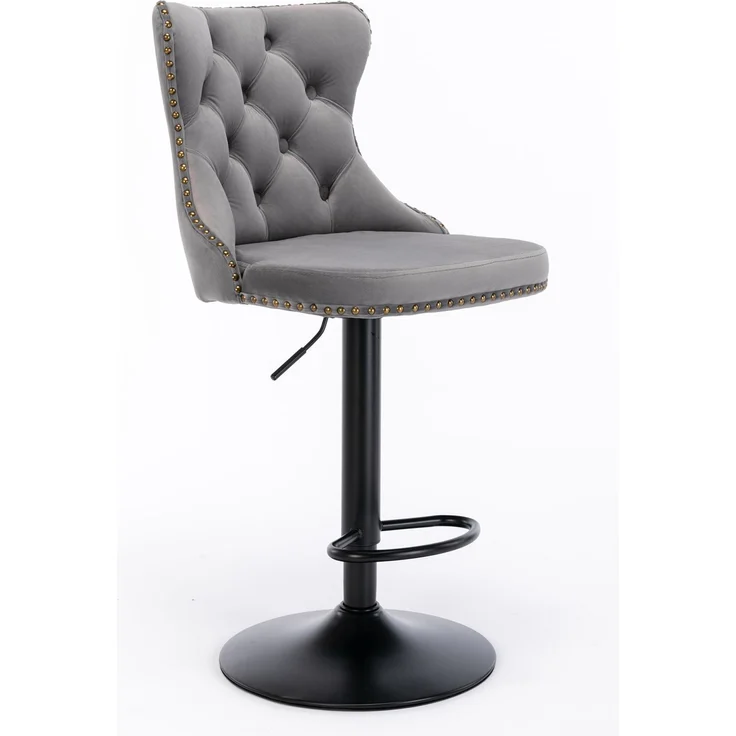 Drehbare Samt-Barhocker, höhenverstellbar von 63,5 bis 83,8 cm (25–33 Zoll), 45 cm (17,7 Zoll) Fußstütze, moderne, gepolsterte Barhocker mit Rückenlehne, bequem gesteppt, ideal für Hausbar und Kücheninsel, Grau, 2er-Set, DE1812GY – Grau – 46 x 46 x 115... – Bild 4