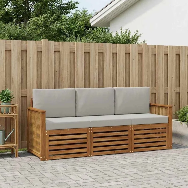 vidaXL Outdoor-Sofagarnitur 3 stk. 3-Sitzer Natur und Hellgrau 3383967