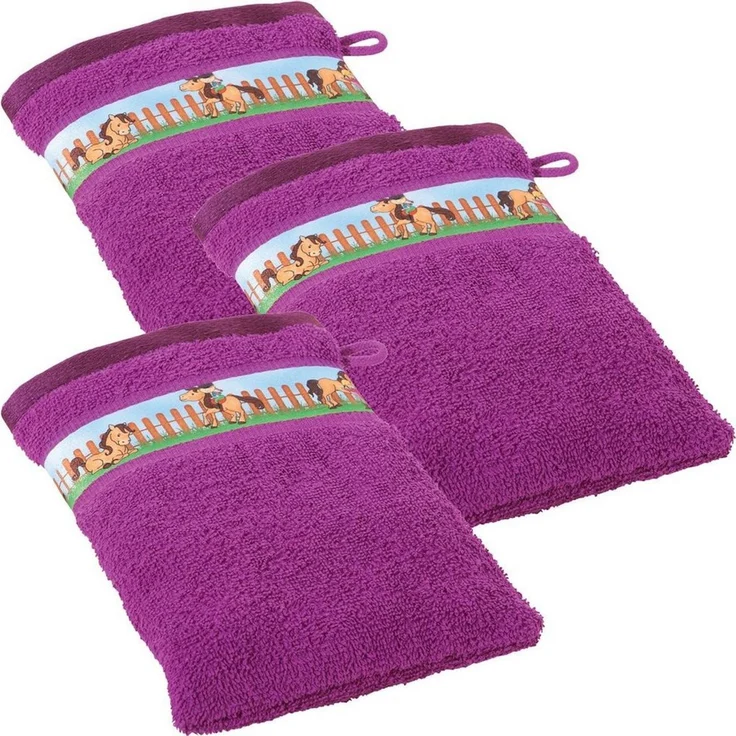 Erwin Müller Waschhandschuh Kinder-Waschhandschuh 3er-Pack, (3-St), Walk-Frottier Uni – Bild 2