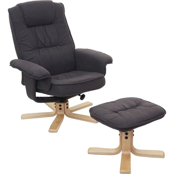 Relaxsessel M56, Fernsehsessel TV-Sessel mit Hocker, Stoff/Textil, FSC®-zertifiziert ~ dunkelgrau
