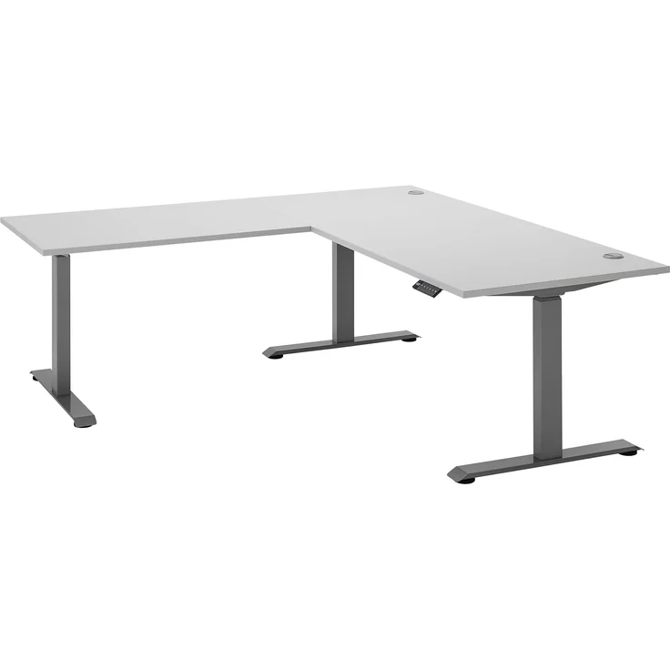 Eckschreibtisch >Ben< höhenverstellbar, weiss / silber - 180x74/117x177cm (BxHxT) – Bild 1