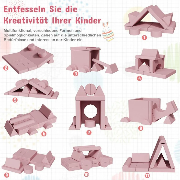 TLGREEN Kindersofa 15-teiliges modulares Kinderspielsofa aus Schaumstoff, abnehmbarer waschbarer Bezug, kinderfreundlich ohne scharfe Kanten, kreative Kuschelecke für Kinderzimmer & Kindergarten – Bild 3
