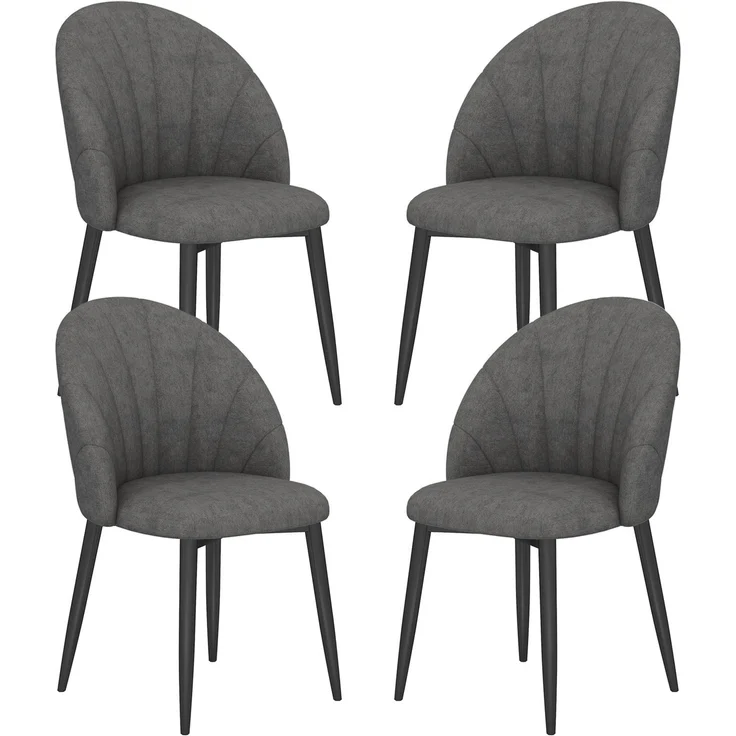 MELAYR, 4er-Set Esszimmerstühle, Küchenstühle in Samtoptik, Stahlbeine, armlos, Grau, 54 x 52 x 79 cm, Dunkelgrau – Bild 2