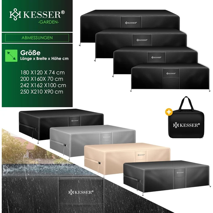 KESSER® Gartenmöbel Abdeckung UV- & Regenschutz, winddicht, winterfest & wasserdicht, 420D Oxford-Gewebe, Schwarz, 74 x 125 x 125 cm – Bild 8