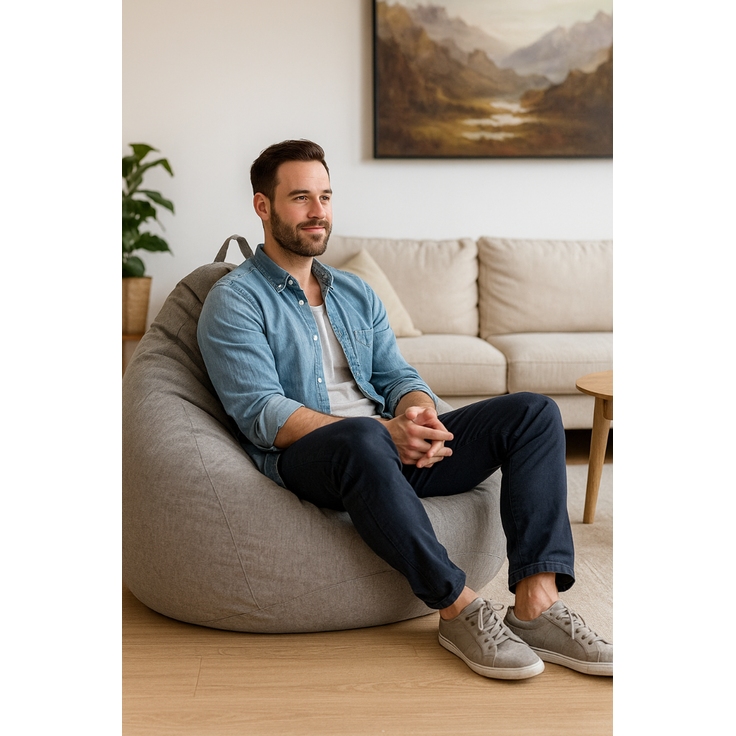 AD.CON Sitzsack mit Füllung, Hellgrau, 120 x 120 x 60 350L, Styropor-Regranulat – Bild 3