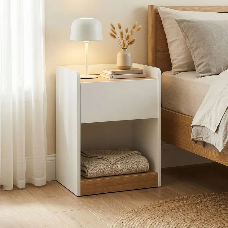 Nachttisch Kuorshare 55x42x37 cm Weiß/Eicheoptik [en. casa]