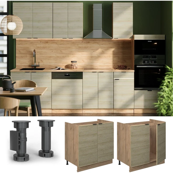 Spülenunterschrank Fame-Line Eiche Paneel 80 cm ohne Arbeitsplatte Vicco – Bild 2