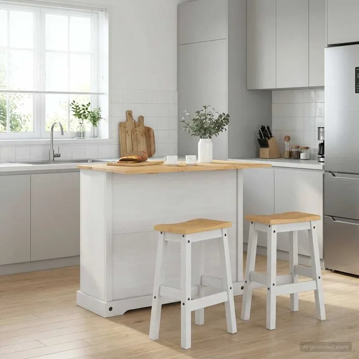 vidaXL Kücheninsel Set mit Tür 3 pcs Weiß und Honigwachs Massiv-Kiefer 3425401