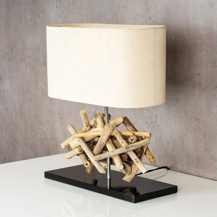 Levandeo® Nachttischlampe, Tischlampe Höhe 42cm Treibholz Tischleuchte Holz Lampe Teakholz Deko – Bild 3