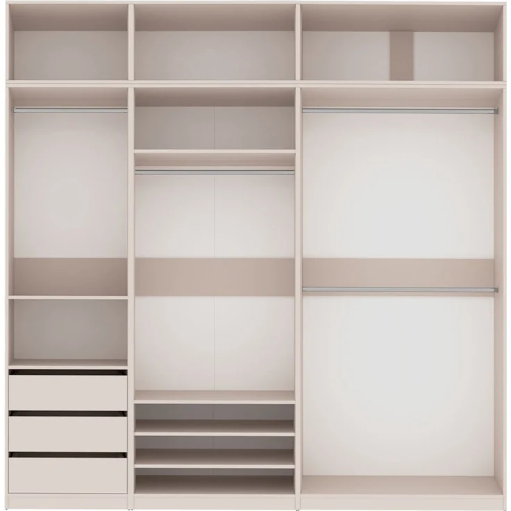 Marmex Möbel Tres Set-L/N Eckkleiderschrank mit Schubladen ohne Türen, Einbauschrank über Eck mit Regalen und Kleiderstangen, laminierte Spanplatte, graubeige cashmere 111/180x246x51 cm – Bild 10