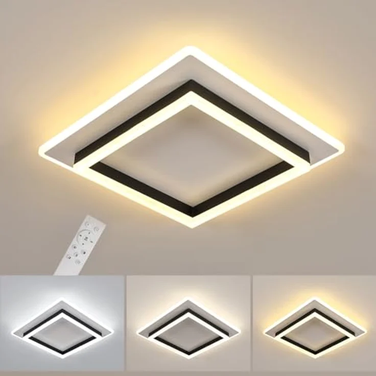 Goeco LED Deckenleuchte Dimmbar 40x40 CM 41W Quadratisch Deckenlampe Schwarz 3000K-6500K LED Lampen Deckenbeleuchtung aus Acryl für Schlafzimmer, Wohnzimmer – Bild 1