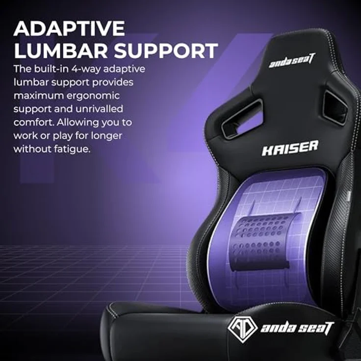 Anda Seat Kaiser 4 Gaming Stuhl Ergonomisch - Großer Gamerstuhle für Erwachsene mit 4-Stufen LendenwirbelstüTZE, Leinenstoff, Nacken- & Rückenstütze, Gamer Stuhl Schwarz Stoff – Bild 6