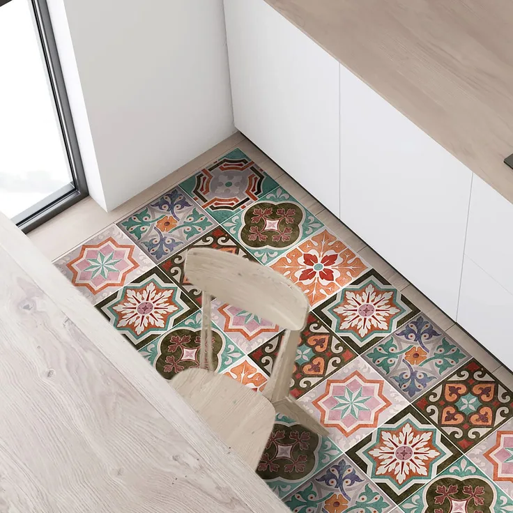 CREARREDA Teppich Läufer - Küchenläufer 120x50 cm Sizilianische Fliesen Vinyl rutschfest und waschbar Küchenläufer aus Vinyl, 100% Made in Italy Tepiche für Wohnzimmer, Küche