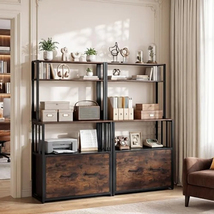 YITAHOME Aktenschrank mit Schublade, Aktenschrank mit Bücherregal für A4, Briefe, Rechtsakten, Metall-Aufbewahrungsschrank, Druckerständer für Büro, Schule, Zuhause, Organisation, rustikales Braun – Bild 4