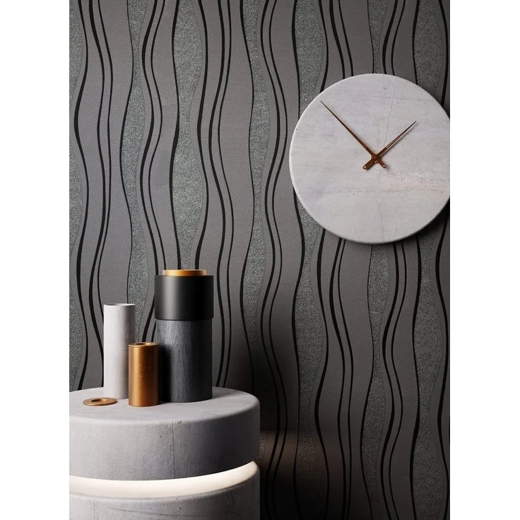 Newroom Vliestapete, Schwarz Tapete Modern Streifen - Streifentapete Mustertapete Anthrazit Grau 3D Optik Industrial Linien Wellen für Wohnzimmer Schlafzimmer Küche, Streifentapete, Mustertapete – Bild 3