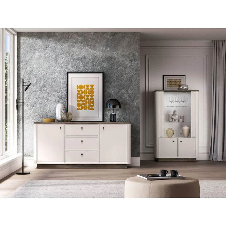 Selsey 'Vilavio' Sideboard 2-türig, 3 Schubladen, Kaschmir/Eicheoptik Dunkel, 180 cm – Bild 3
