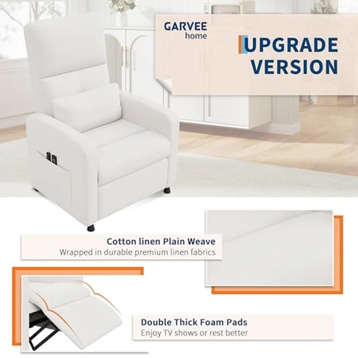 GarveeHome Fernsehsessel Elektrisch Relaxsessel Ruhesessel, massagesessel mit wärmefunktion, Verstellbarer Fernsehsessel mit Fußstütze, Einzelsofa,für Wohnzimmer, Schlafzimmer oder Büro – Bild 7