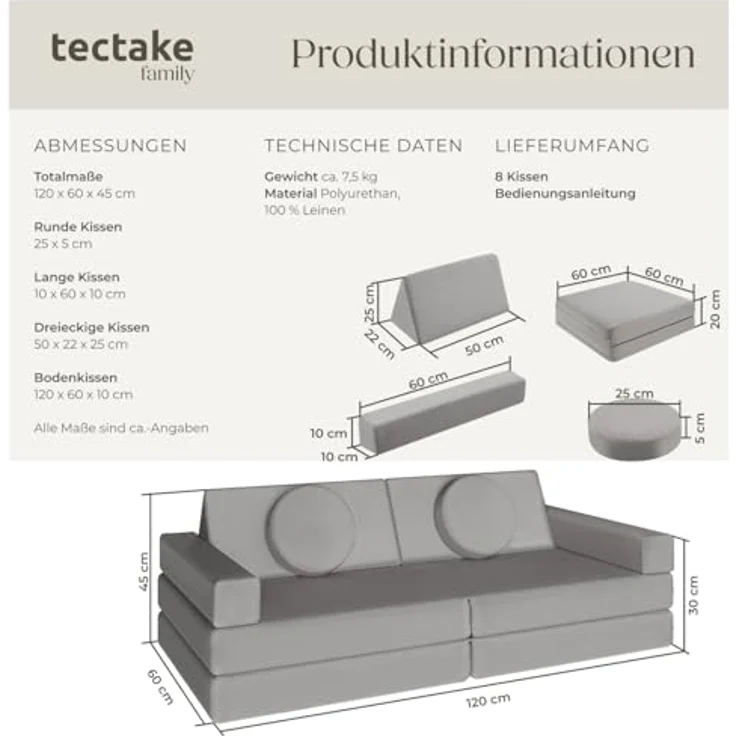 tectake Kindersofa Spielsofa, 8-teilig, flexible Anordnung – Bild 3