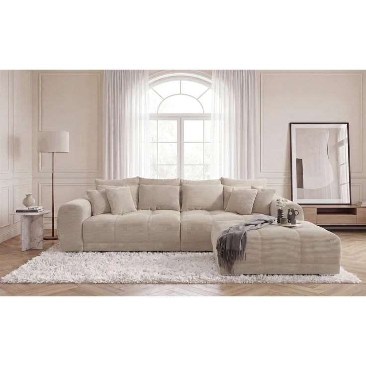 Polsterhocker XXL für Big-Sofa 120x120, Federkern Polstersitz in Cord Beige Grau – Bild 3