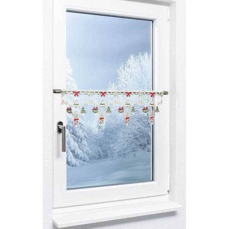Scheibengardine Plauener Spitze - Weihnachtsdeko (Bx H) 128cm * 20cm rot/Rot-Grün – Bild 2