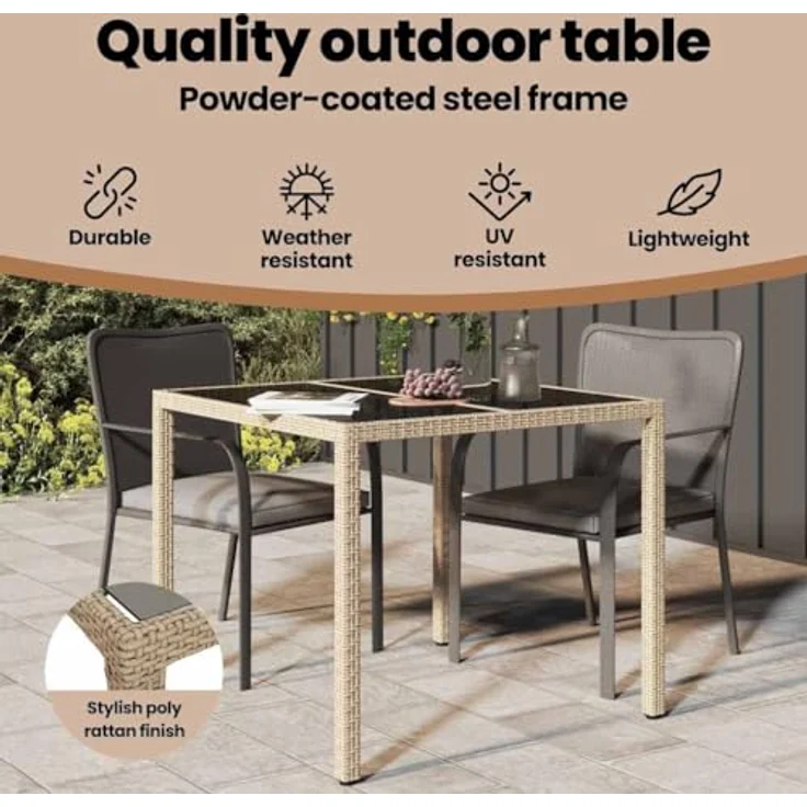 vidaXL Gartentisch Beige 90 x 90 x 75 cm Poly-Rattan 362536 – Bild 5