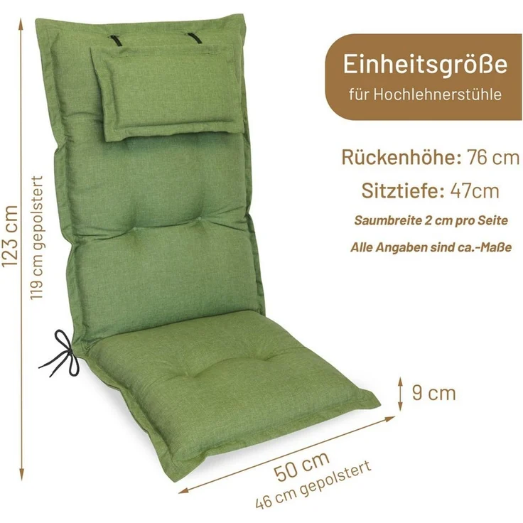 Herlag Hochlehnerauflage Ava Gartenstuhlauflage Hochlehner, abnehmbares Kopfpolster, 123x50x9cm – Bild 3