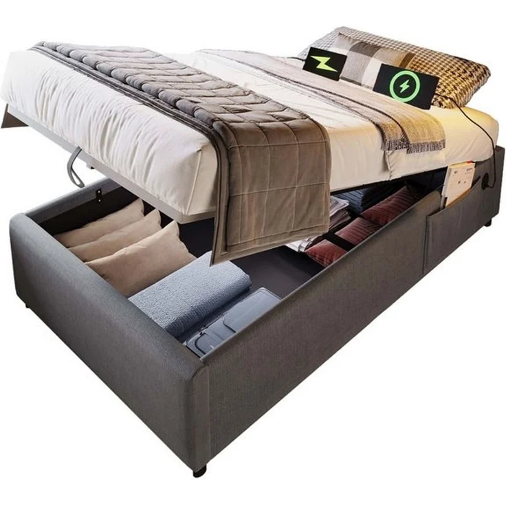 Odikalo Polsterbett Doppelbett Struraumbett USB Vollflächiger Lattenrost Ohne Kopfteil – Bild 4