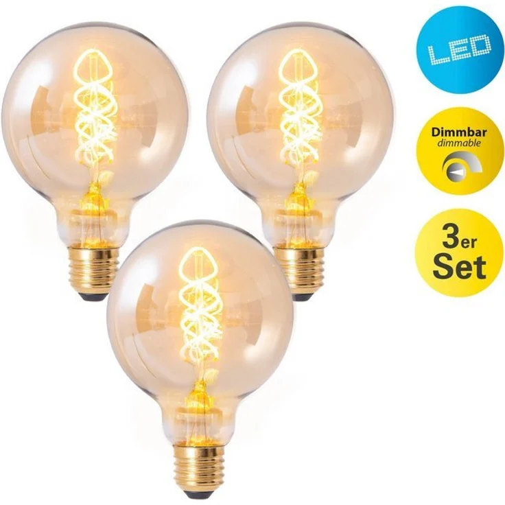 näve LED-Leuchtmittel Dilly, E27, 3 St, Warmweiß, Retro Ø 9,5cm Filament, 3er Set, 4W LED, dimmbar, 1800 Kelvin – Bild 4