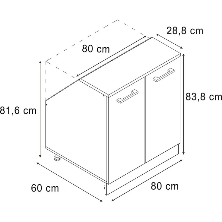 Küchenschrank für Dachschrägen R-Line Schwarz Hochglanz 80 cm mit 2 Türen, Schrankkorpus 60 cm Tiefe Vicco – Bild 3
