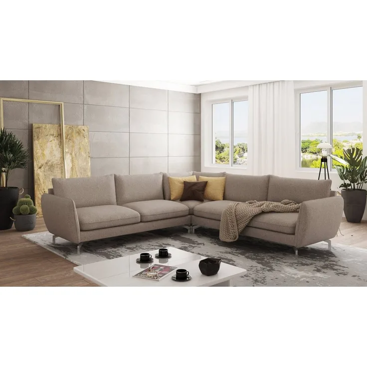 S-Style Möbel Ecksofa Benita mit Silber Metall Füßen, Ottomane links oder rechts bestellbar, mit Wellenfederung