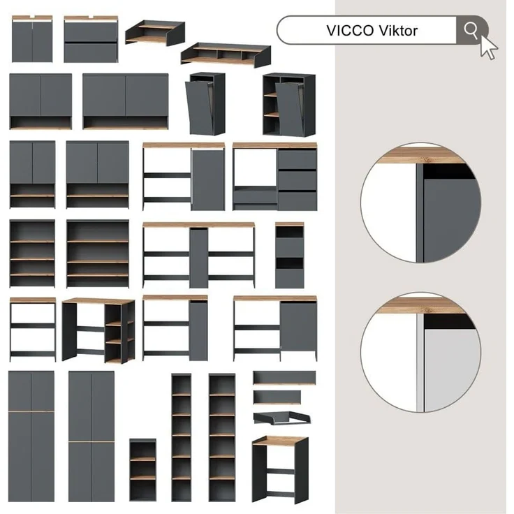 Badmöbel-Set Viktor Anthrazit/Goldkraft Eiche 4-teilig Vicco – Bild 7