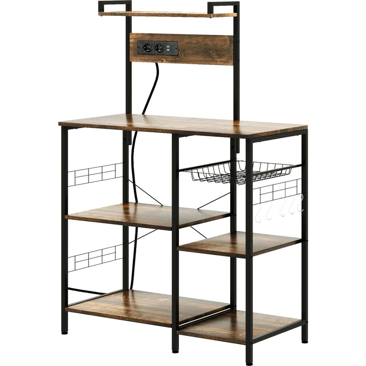 JARDJ Mikrowellen-Ofenrost mit Ablagen und Drahtkorb, 90 x 42 x 130 cm, Braun – Bild 2