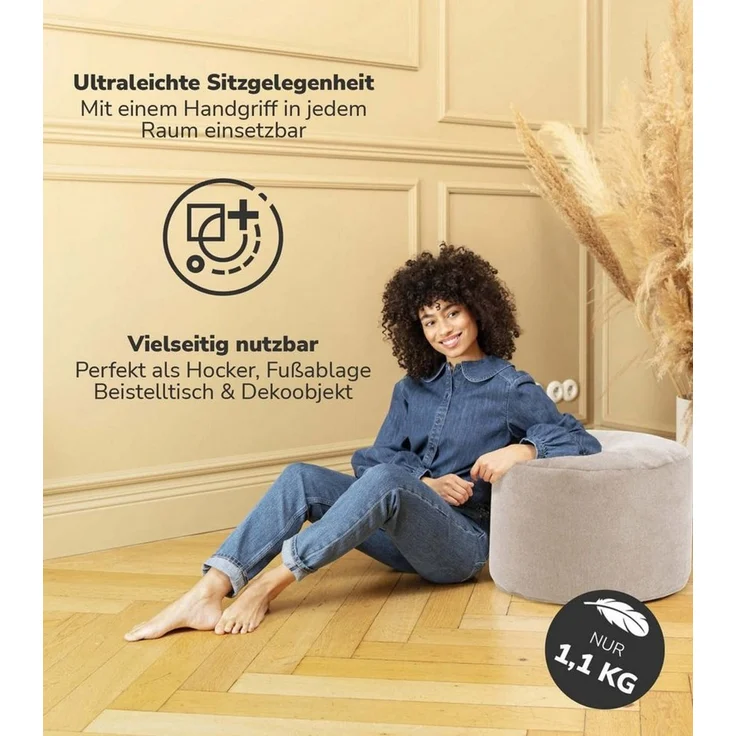 mokebo Pouf Der Ruhepouf (aus Webstoff), Sitzhocker, Bodenkissen, Fußhocker, Hocker, Sitzkissen in Beige – Bild 1