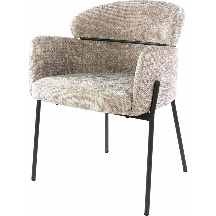 Armstuhl Vura 2er-Set mit Chenille-Bezug und Metallgestell, Sand – Bild 1