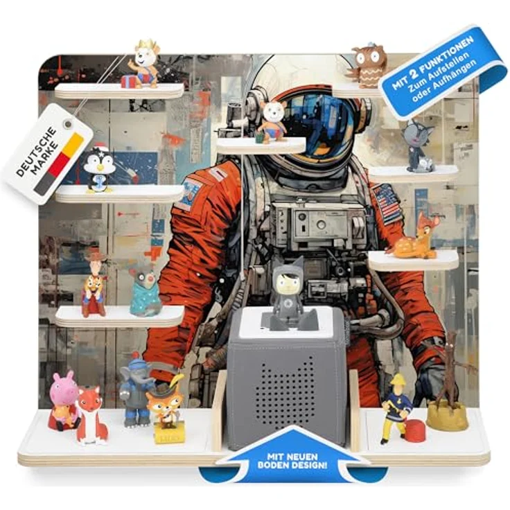 stadtecken Holzregal für Musikbox I Geeignet für die Toniebox und ca. 50 Tonies I Perfekte Tonie Aufbewahrung im Kinderzimmer I Zum Aufstellen oder Aufhängen I Astronaut, groß – Bild 2