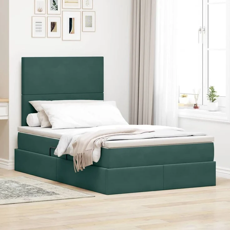 vidaXL Aufbewahrungsbett mit Matratze Dunkelgrün 120 x 190 cm Samt 3371958 – Bild 1