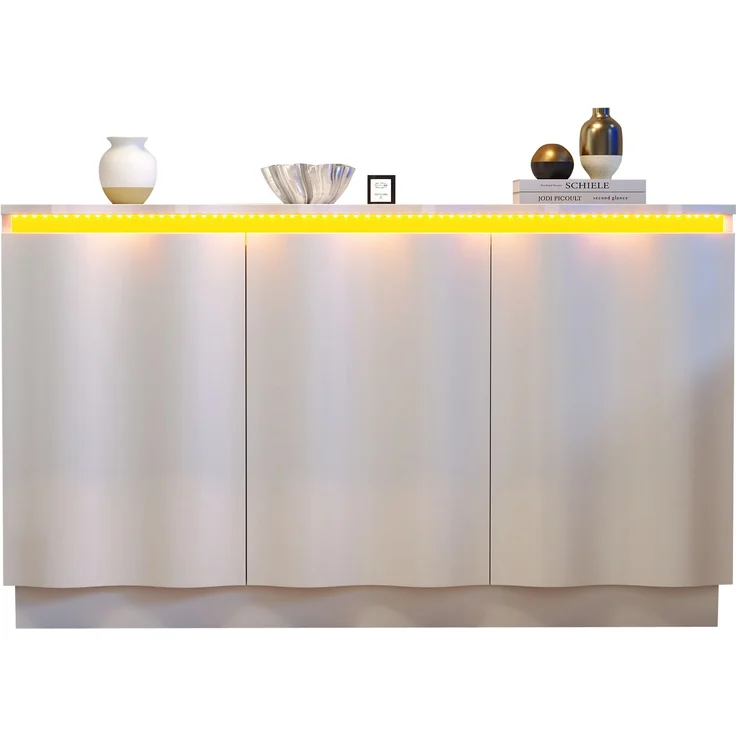 Sideboard 120 x 39,5 x 69,5 cm in Weiß mit 3 Türen, verstellbaren Einlegeböden und App-gesteuertem LED-Licht – Bild 7