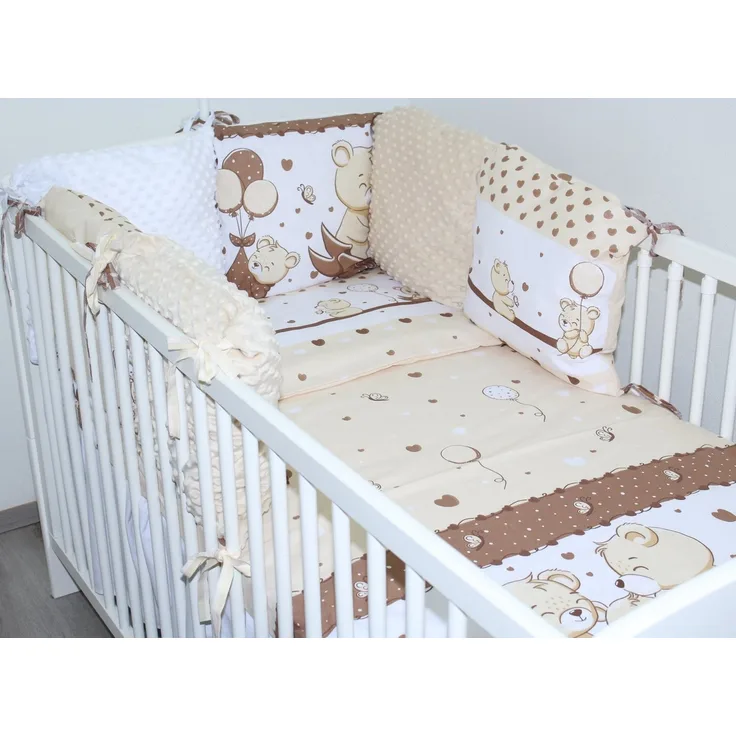 Primawela Bettnestchen Baby Nestchen - 6 Kissen - MINKY und Baumwolle -Umrandung für Babybett