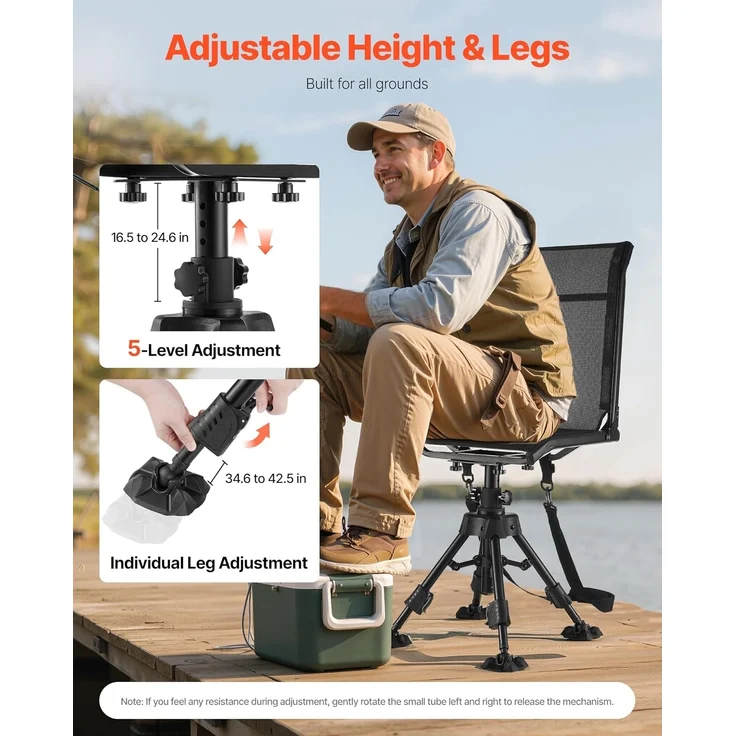 VEVOR Faltstuhl Campingstuhl Anglerstuhl mit Stahlrahmen, höhenverstellbarer Klappstuhl Gartenstuhl (158 kg belastbar) 360° geräuschlos drehbar, 420-625 mm (Sitzhöhe) für Picknick Garten Outdoor – Bild 6