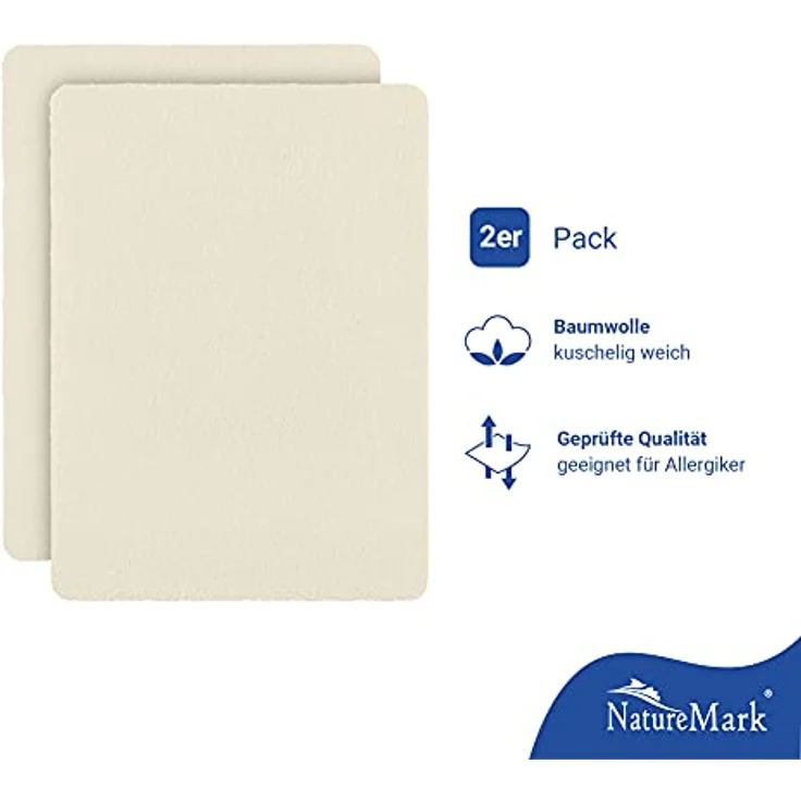 NatureMark Spannbettlaken Frottee Spannbettlaken, 80% Baumwolle / 20% Polyester, Gummizug: rundum, (2 Stück), 2er Set Kinder Spannbettlaken Frottee, Spannbetttuch 80% Baumwolle / 20% Polyester, für Babybett und Kinderbett, 70x140 cm - Natur weiß – Bild 3