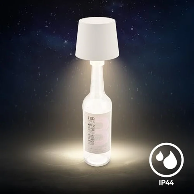 BRILONER - LED Flaschenlampe kabellos mit Touch, dimmbar, warmweiße Lichtfarbe, Flaschenleuchte, LED Lampe, Akku Tischleuchte, Weinlampe, Flaschenlampe Aufsatz, 10,5x11,5 cm, Altweiß – Bild 7