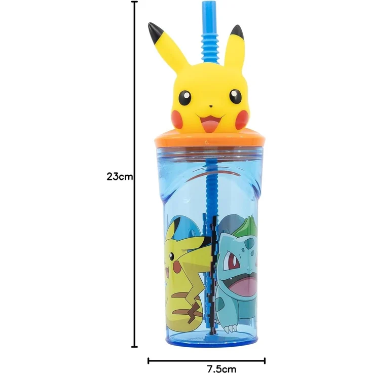 Stor WIEDERVERWENDBARER KINDERBECHER AUS BPA-FREIEM KUNSTSTOFF 430 ML MIT 3D-FIGUR AUF DEM DECKEL | POKEMON DISTORSION, Blau – Bild 6